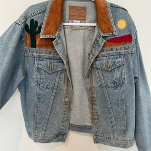 Women’s Vintage Denim Jacket with Brown Accents
